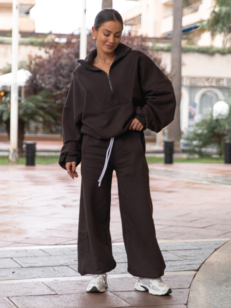 ZESTAW DRESOWY: Oversizowa BLUZA z dresu drapanego na stójce z zamkiem X477 + Oversizowe SPODNIE dresu drapanego z przeszyciem i ściągaczami X476