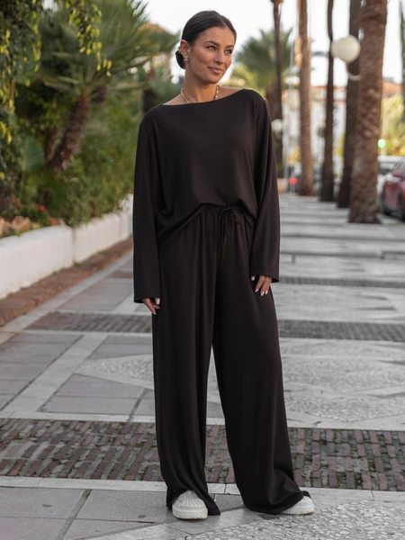 ZESTAW z prążkowanej dzianiny: Luźne SPODNIE X507 + Luźna BLUZKA z długim rękawem X506