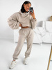 Dresowe bawełniane SPODNIE z wysokim stanem luźny krój ze ściągaczami stone E341