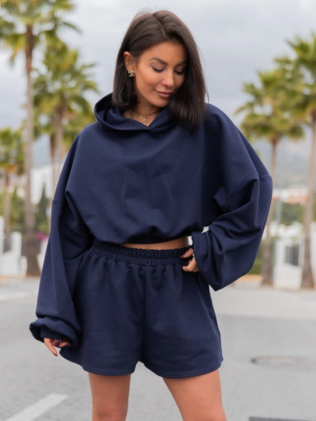 Bawełniane dresowe krótkie SPODENKI szorty baggy navy blue X52