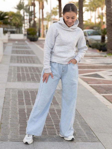 Dresowa bawełniana BLUZA z kapturem regular fit szary melanż X554