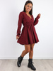 Rozkloszowana kopertowa sukienka bordowa a240 k01