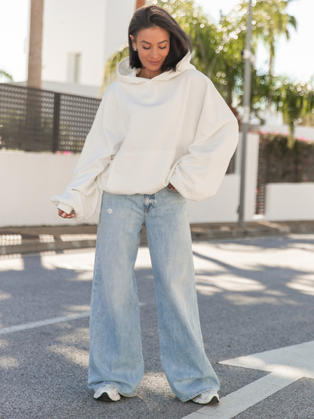 Viralowa Dresowa bawełniana BLUZA z kapturem oversize szeroka ecru E644