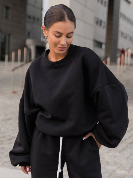 Dresowa bawełniana BLUZA oversize szeroka czarna X402