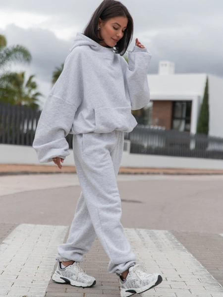 Dresowe bawełniane SPODNIE  ze ściągaczami szary melanż X32