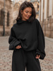 Luźna BLUZA z kapturem oversize szeroka z bawełnianej dresówki niedrapanej od wewnątrz czarna X150
