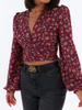 Zwiewna bluzka z dekoltem wiązana na plecach bordowa w małe kwiatki C146 k01