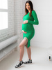Asymetryczna ciążowa sukienka z prążka , midi z rozporkiem zielona C147c