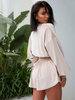KOMPLET welurowy luźna bluza i asymetryczne szorty beżowy D283 k01