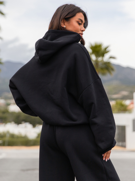 Viralowa Dresowa bawełniana BLUZA z kapturem oversize szeroka czarna E644