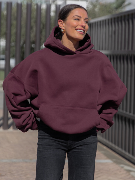 Viralowa Dresowa bawełniana BLUZA z kapturem oversize szeroka dark chocolate E644