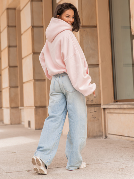 Viralowa Dresowa bawełniana BLUZA z kapturem oversize szeroka baby pink E644