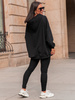 Bawełniany KOMPLET dresowa oversizowa długa bluza z kapturem i spodnie legginsy z prążkowanej dzianiny czarny E335 k01