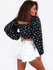 KRÓTKA MARSZCZONA BLUZKA SZEROKIE RĘKAWY czarna w grochy B162 k01