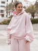 Dresowa bluza z bawełny baggy z kangurką i kapturem baby pink X562