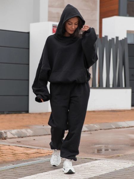 Dresowe bawełniane SPODNIE  ze ściągaczami czarne X32