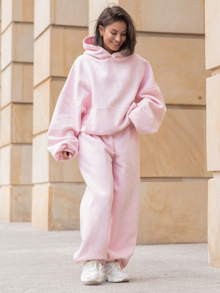 Viralowy ZESTAW: bawełniana BLUZA oversize z kapturem E644 + SPODNIE baggy E643