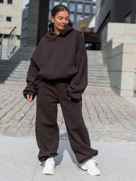 Viralowy ZESTAW: bawełniana BLUZA oversize z kapturem E644 + SPODNIE baggy E643