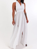 Muślinowa długa sukienka wiązana na szyję boho biała b70 k01