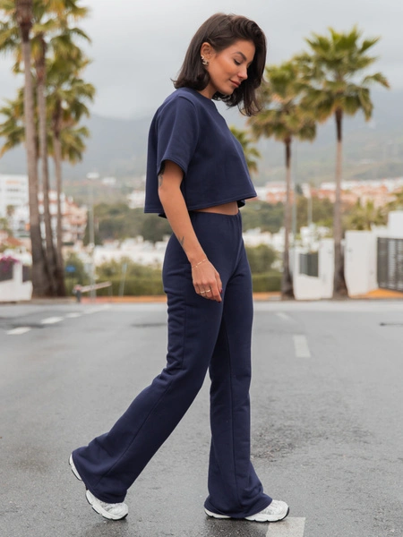 Dresowy bawełniany T-SHIRT z krótkim rękawem oversize navy blue X56 k01