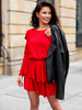 Sukienka z miękkiej dzianiny z falbankami czerwona c424 k01