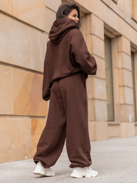 Dresowe bawełniane SPODNIE baggy brązowe E643