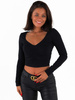 Bawełniana dopasowana bluzka z dekoltem V czarna c340 k01