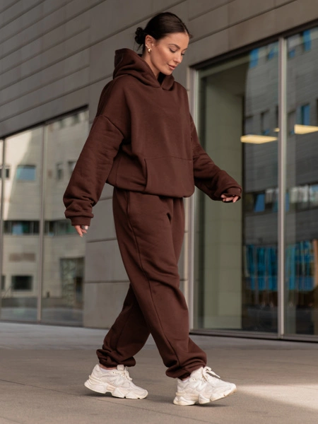 Dresowe bawełniane SPODNIE  ze ściągaczami brązowe X32