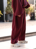 Bawełniane dresowe SPODNIE oversize baggy ze ściągaczami z dresówki pętelkowej bordowe X516