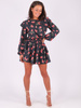 Asymetryczna sukienka falbanki czarna w duże kwiaty b210 k01
