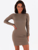 Bawełniana dopasowana sukienka mini z prążka cappuccino c174 k01