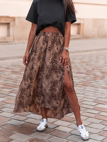 Zwiewna długa SPÓDNICA maxi z rozporkami panterka E414 k01