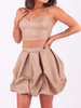 KOMPLET Z EKO SKÓRY TOP+SPÓDNICA BOMBKA beżowy B195 k01