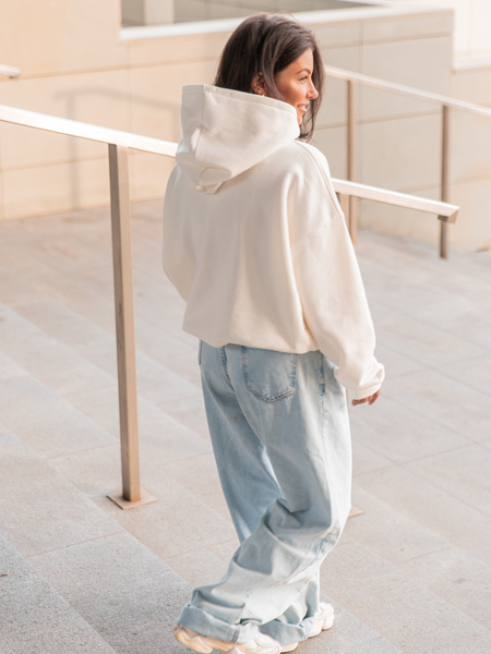 Dresowa bawełniana BLUZA z kapturem kangurka o klasycznym kroju ecru X350