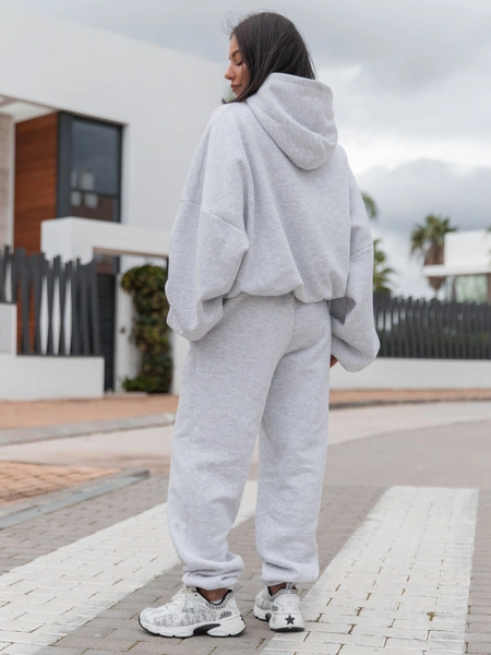 Dresowe bawełniane SPODNIE  ze ściągaczami szary melanż X32