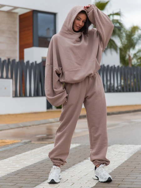 Dresowe bawełniane SPODNIE  ze ściągaczami mokka X32