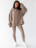 KOMPLET bawełniany oversizowa dłuższa bluza dresowa z kapturem i legginsy z prążka cappuccino D174 k01