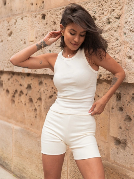 Bawełniana prążkowana BLUZKA bokserka ecru X152 k01