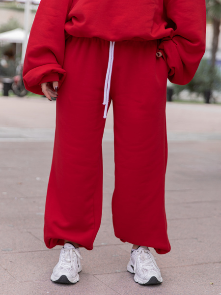 Dresowe bawełniane SPODNIE baggy niski stan czerwony X403