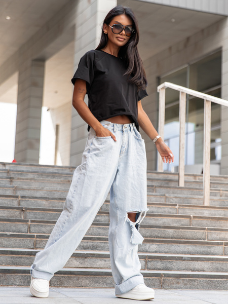 Bawełniany T-SHIRT bluzka z krótkim reglanowym rękawem czarny X354