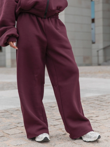 Dresowe bawełniane SPODNIE  z szerokimi nogawkami deep plum / śliwkowy X31