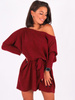 Oversizowa sukienka z dzianiny z paskiem bordowa B255 k01
