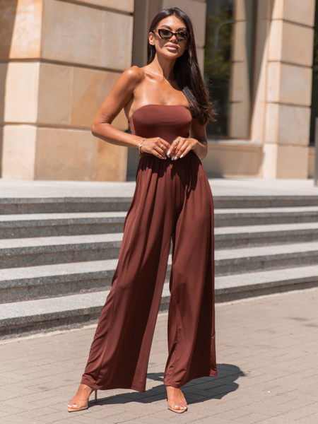 Komfortowy KOMBINEZON gorsetowa góra i luźne spodnie brązowy X256 k01