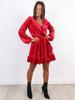 Welurowa sukienka przekładana z falbanami czerwona a268 k01