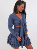 Muślinowy boho komplet wiązany top + spódnica z falbankami niebieski b78 k01