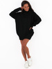 Sweter z golfem , tunika mini sukienka splot w warkocze czarna k264