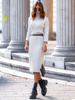Sweter sukienka z golfem długość midi beżowa k251 k01