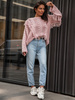 SWETER oversize splot warkoczowy z frędzlami brudny róż K275 k01