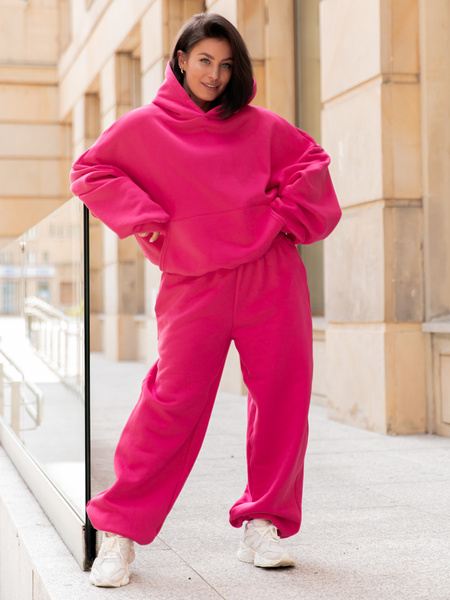 Viralowa Dresowa bawełniana BLUZA z kapturem oversize szeroka różowa E644