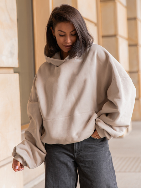 Viralowa Dresowa bawełniana BLUZA z kapturem oversize szeroka stone E644